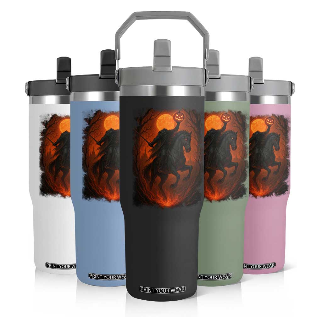 Scary Pumpkin Headless Horseman Halloween Flip Straw Tumbler TS10 Print Your Wear
