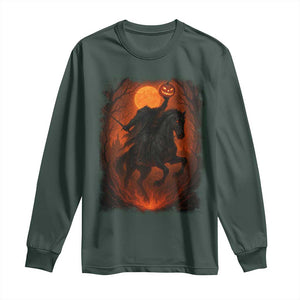 Scary Pumpkin Headless Horseman Halloween Long Sleeve Shirt TS10 Dark Forest Green Print Your Wear