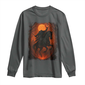 Scary Pumpkin Headless Horseman Halloween Long Sleeve Shirt TS10 Dark Heather Print Your Wear