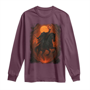 Scary Pumpkin Headless Horseman Halloween Long Sleeve Shirt TS10 Maroon Print Your Wear