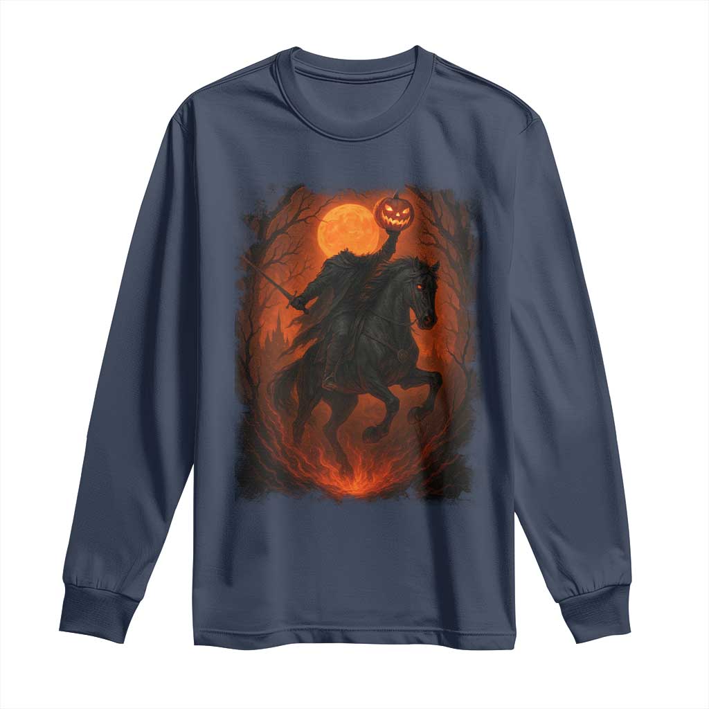 Scary Pumpkin Headless Horseman Halloween Long Sleeve Shirt TS10 Navy Print Your Wear