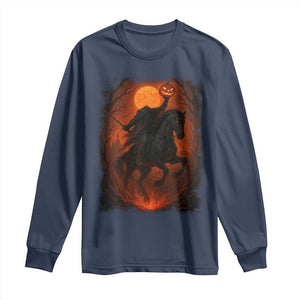 Scary Pumpkin Headless Horseman Halloween Long Sleeve Shirt TS10 Navy Print Your Wear
