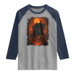 Scary Pumpkin Headless Horseman Halloween Raglan Shirt TS10 Sport Gray Navy Print Your Wear