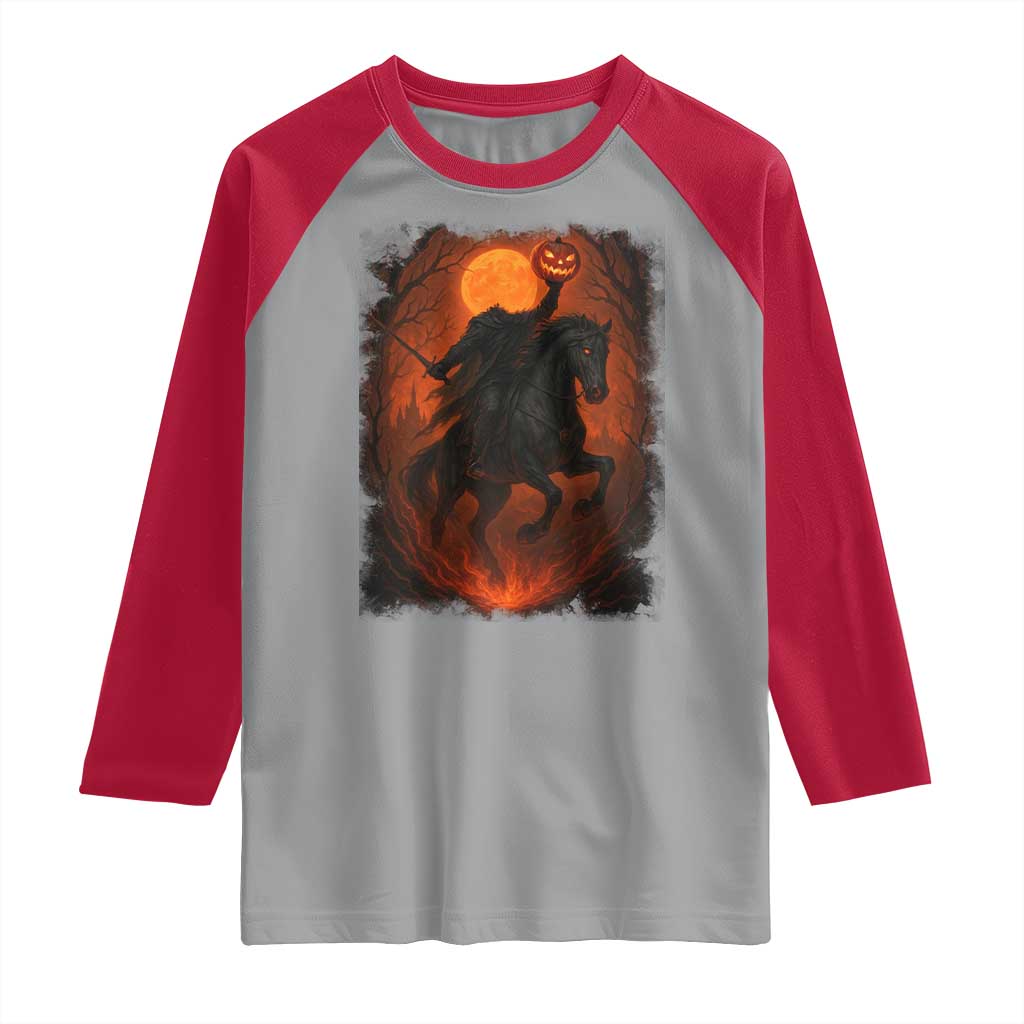 Scary Pumpkin Headless Horseman Halloween Raglan Shirt TS10 Sport Gray Red Print Your Wear