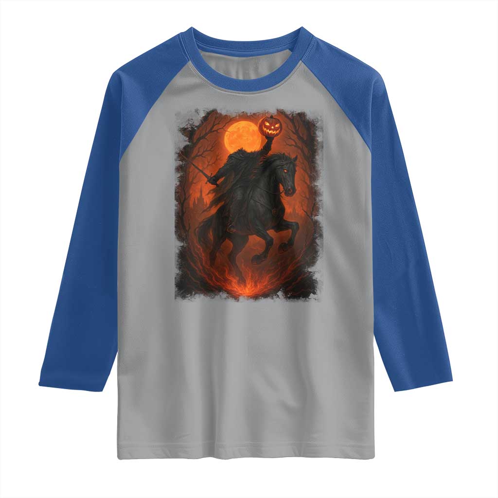Scary Pumpkin Headless Horseman Halloween Raglan Shirt TS10 Sport Gray Royal Print Your Wear