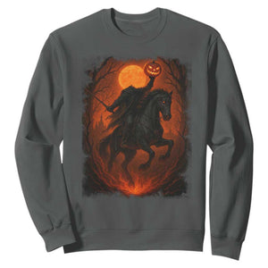 Scary Pumpkin Headless Horseman Halloween Sweatshirt TS10 Dark Heather Print Your Wear