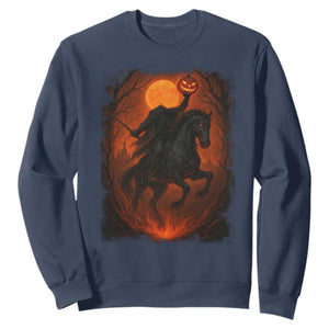 Scary Pumpkin Headless Horseman Halloween Sweatshirt TS10 Navy Print Your Wear