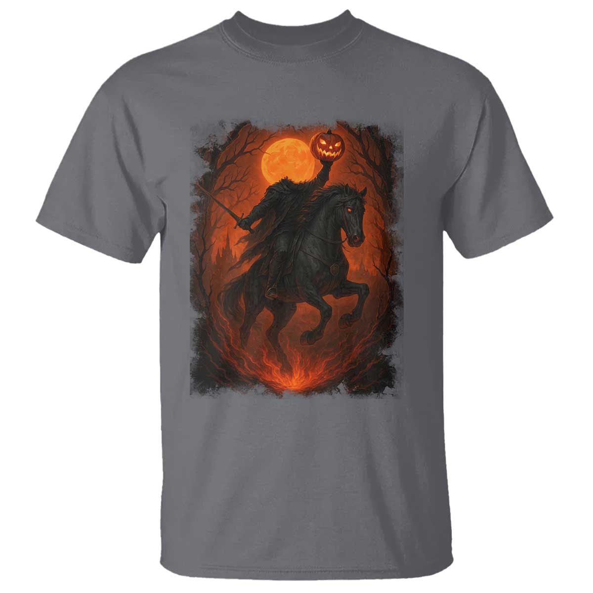 Scary Pumpkin Headless Horseman Halloween T Shirt TS10 Charcoal Print Your Wear