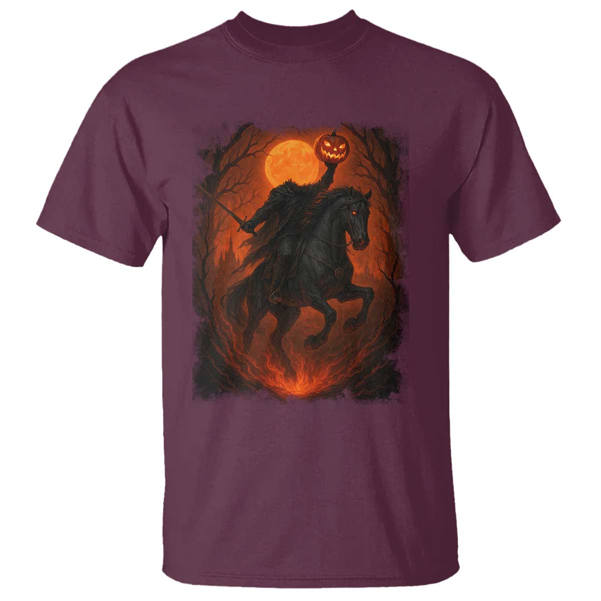 Scary Pumpkin Headless Horseman Halloween T Shirt TS10 Maroon Print Your Wear