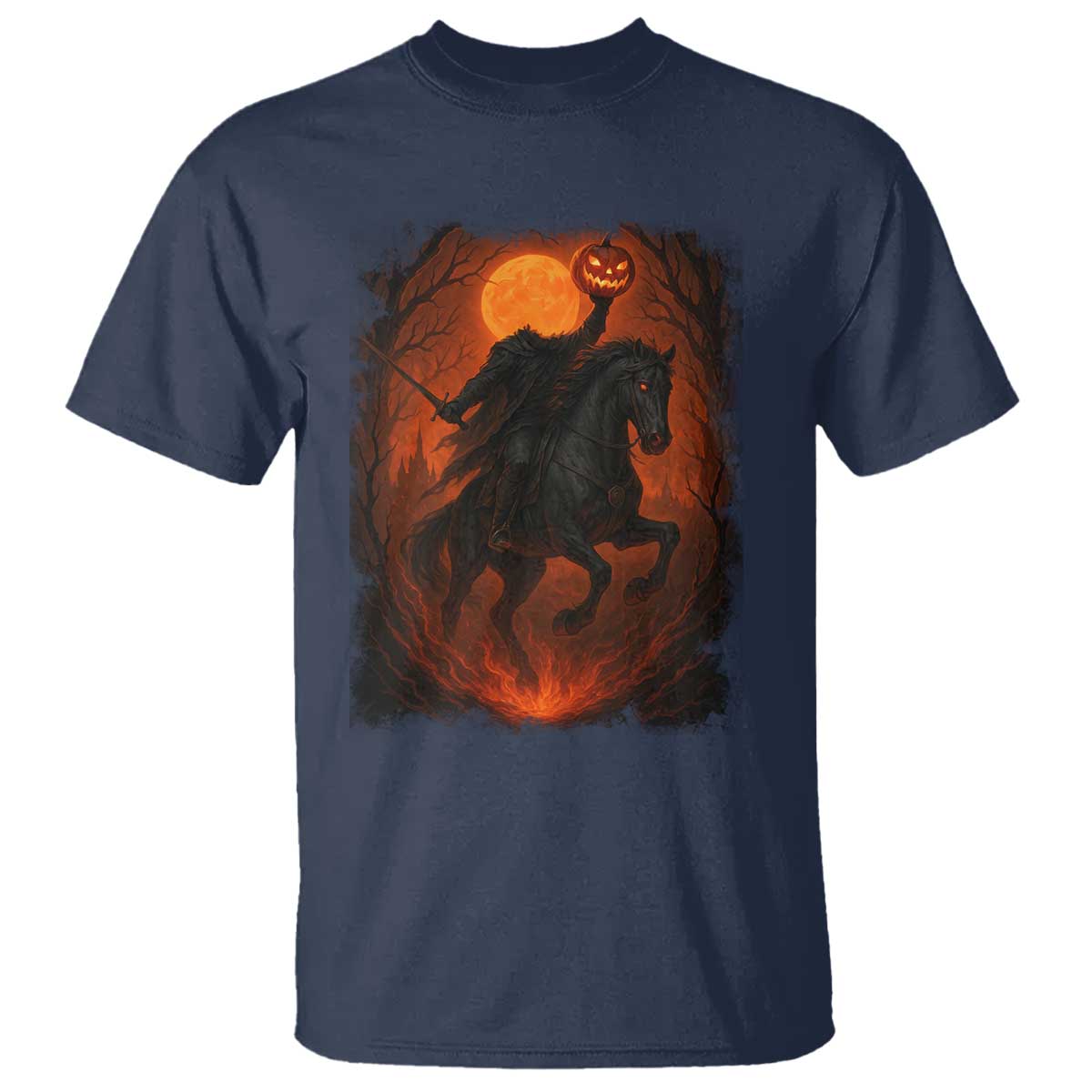 Scary Pumpkin Headless Horseman Halloween T Shirt TS10 Navy Print Your Wear