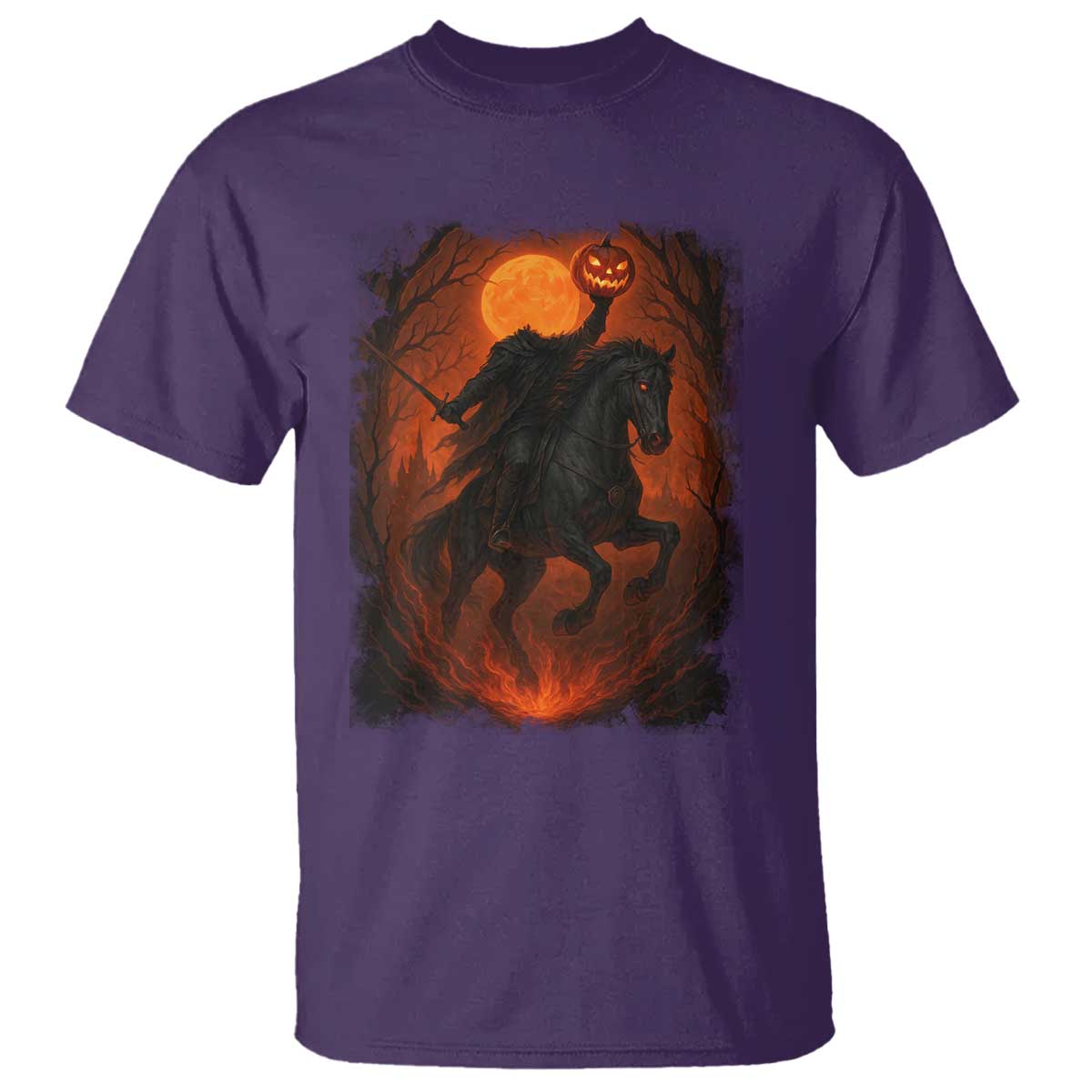Scary Pumpkin Headless Horseman Halloween T Shirt TS10 Purple Print Your Wear