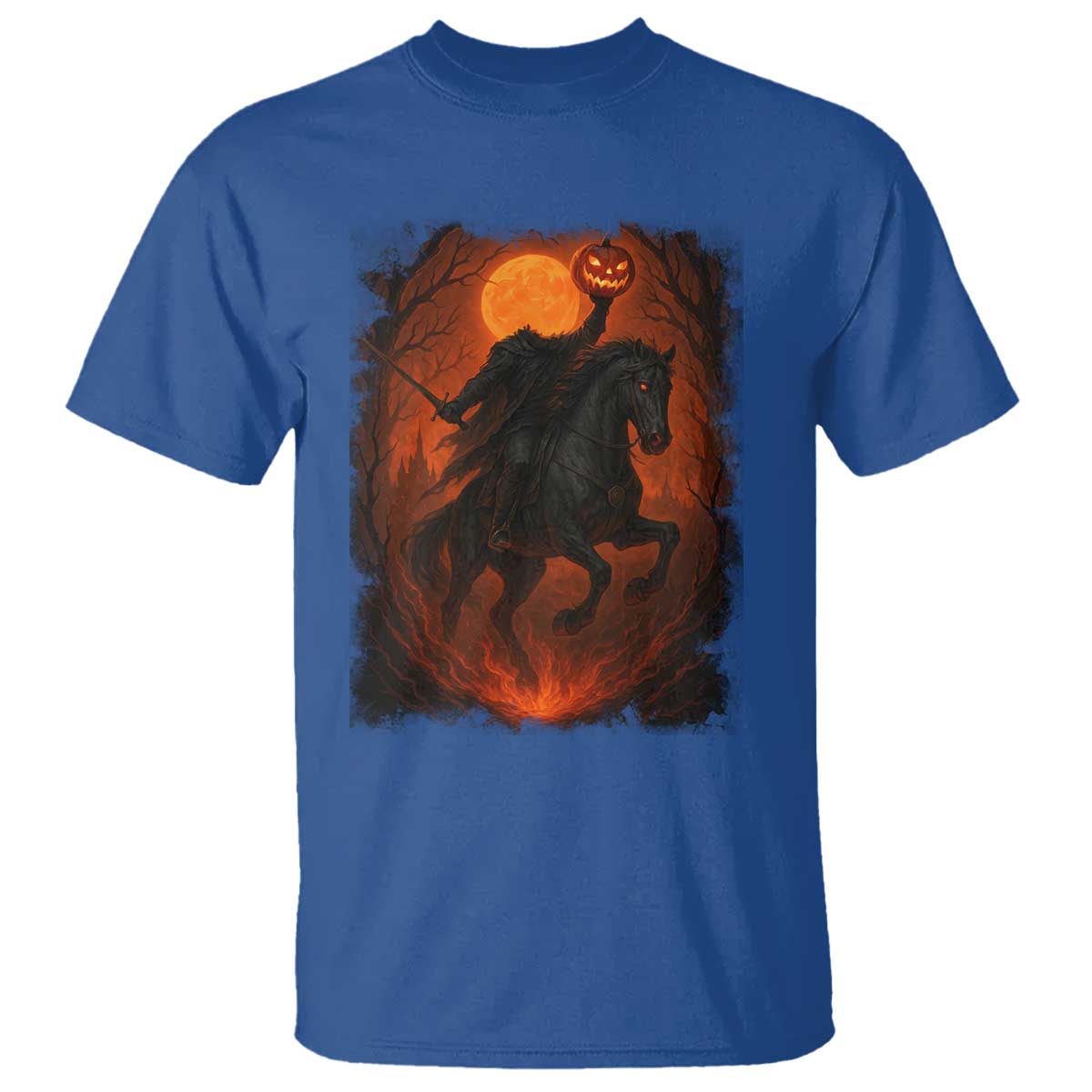 Scary Pumpkin Headless Horseman Halloween T Shirt TS10 Royal Blue Print Your Wear