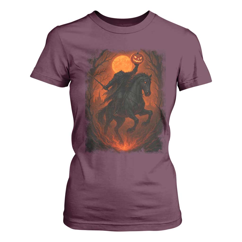 Scary Pumpkin Headless Horseman Halloween T Shirt For Women TS10 Maroon Print Your Wear