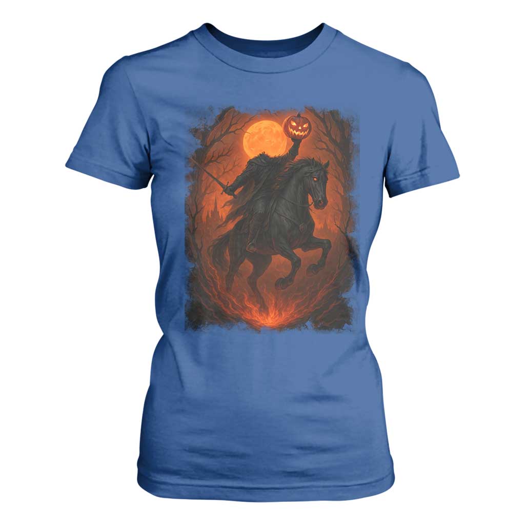 Scary Pumpkin Headless Horseman Halloween T Shirt For Women TS10 Royal Blue Print Your Wear