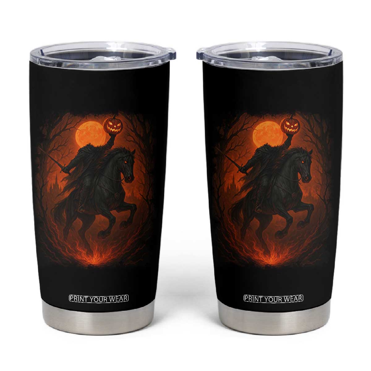 Scary Pumpkin Headless Horseman Halloween Tumbler Cup TS10 Black Print Your Wear