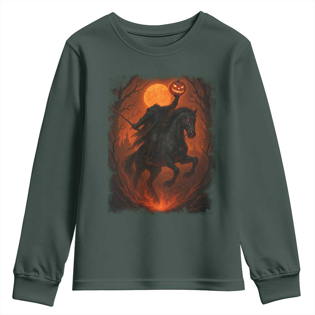 Scary Pumpkin Headless Horseman Halloween Youth Sweatshirt TS10 Dark Forest Green Print Your Wear