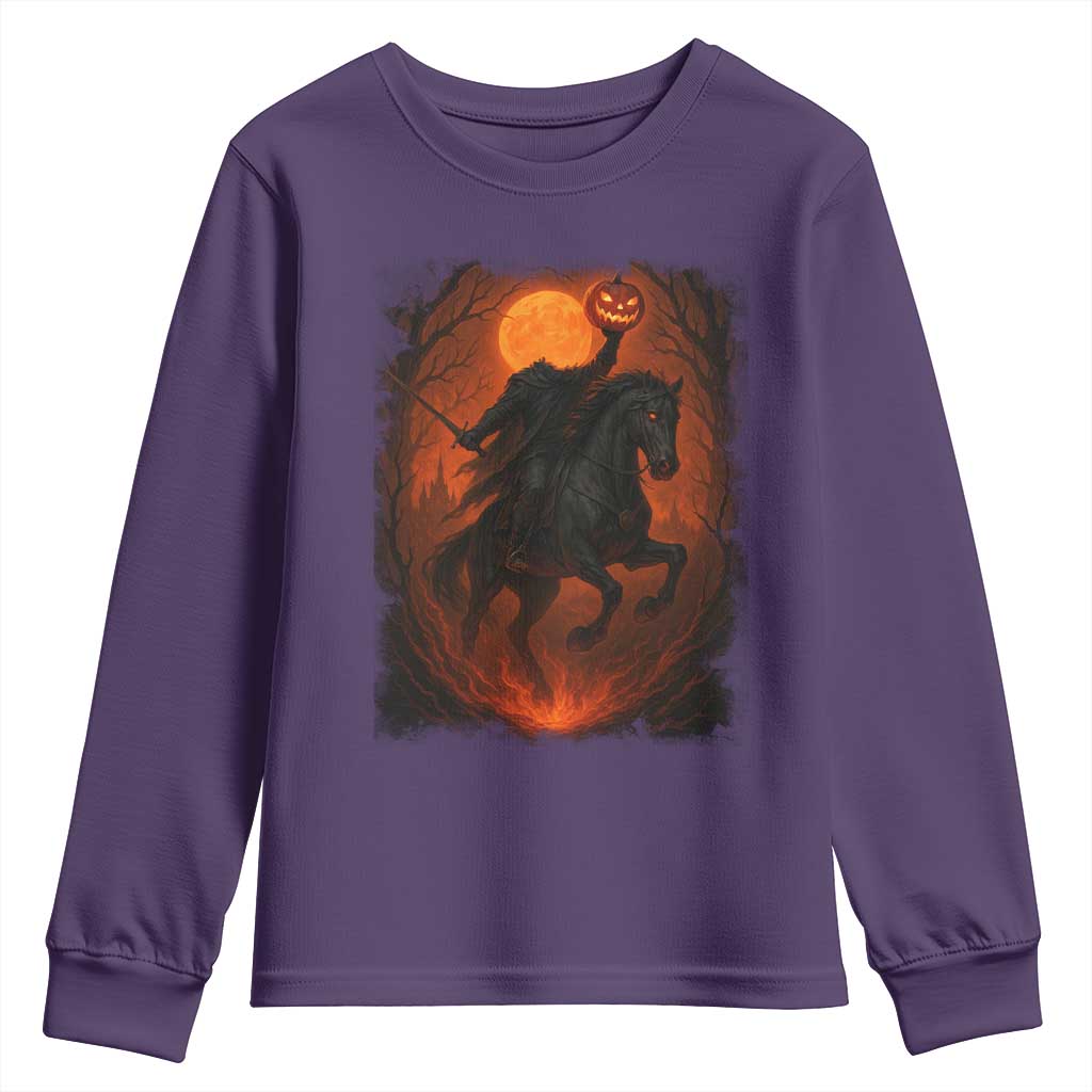 Scary Pumpkin Headless Horseman Halloween Youth Sweatshirt TS10 Purple Print Your Wear