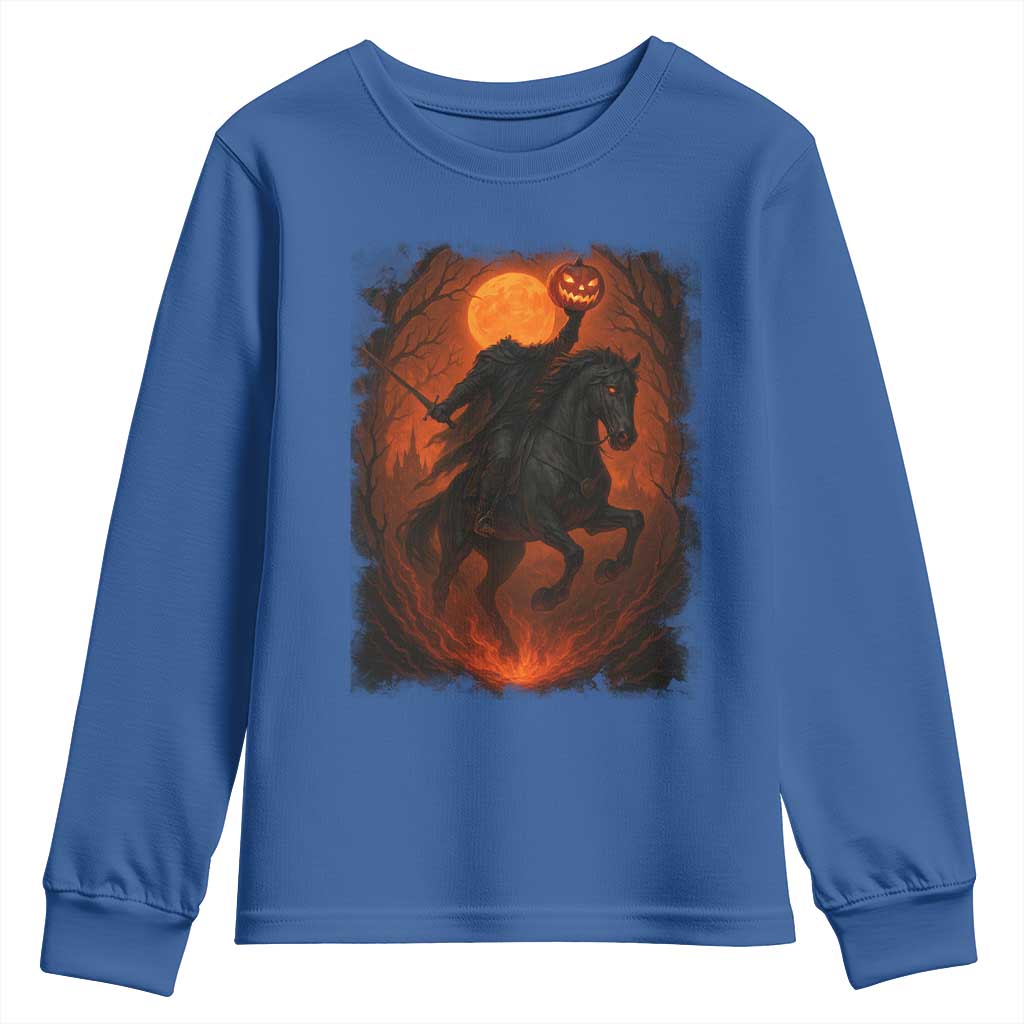 Scary Pumpkin Headless Horseman Halloween Youth Sweatshirt TS10 Royal Blue Print Your Wear
