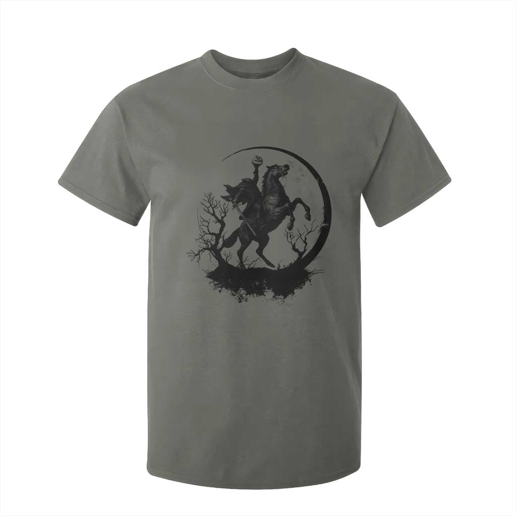 Headless Horseman T Shirt For Kid Retro Gothic Scary Pumpkin Moon Halloween Costume TS10 Military Green Print Your Wear