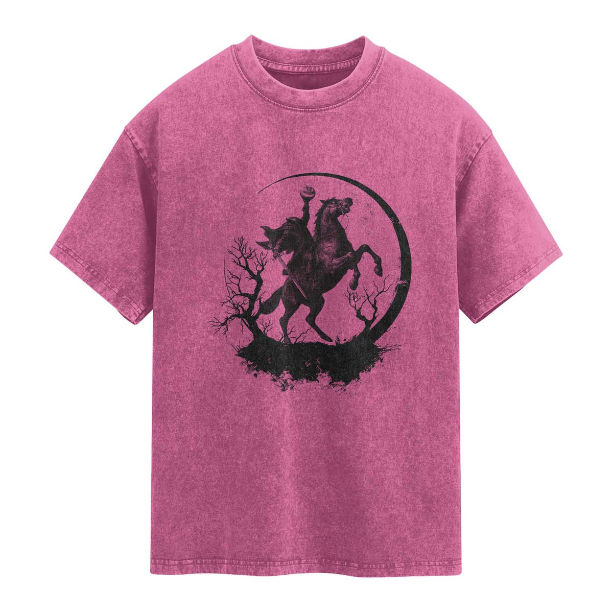 Headless Horseman Washed Cotton T-Shirt Retro Gothic Scary Pumpkin Moon Halloween Costume
