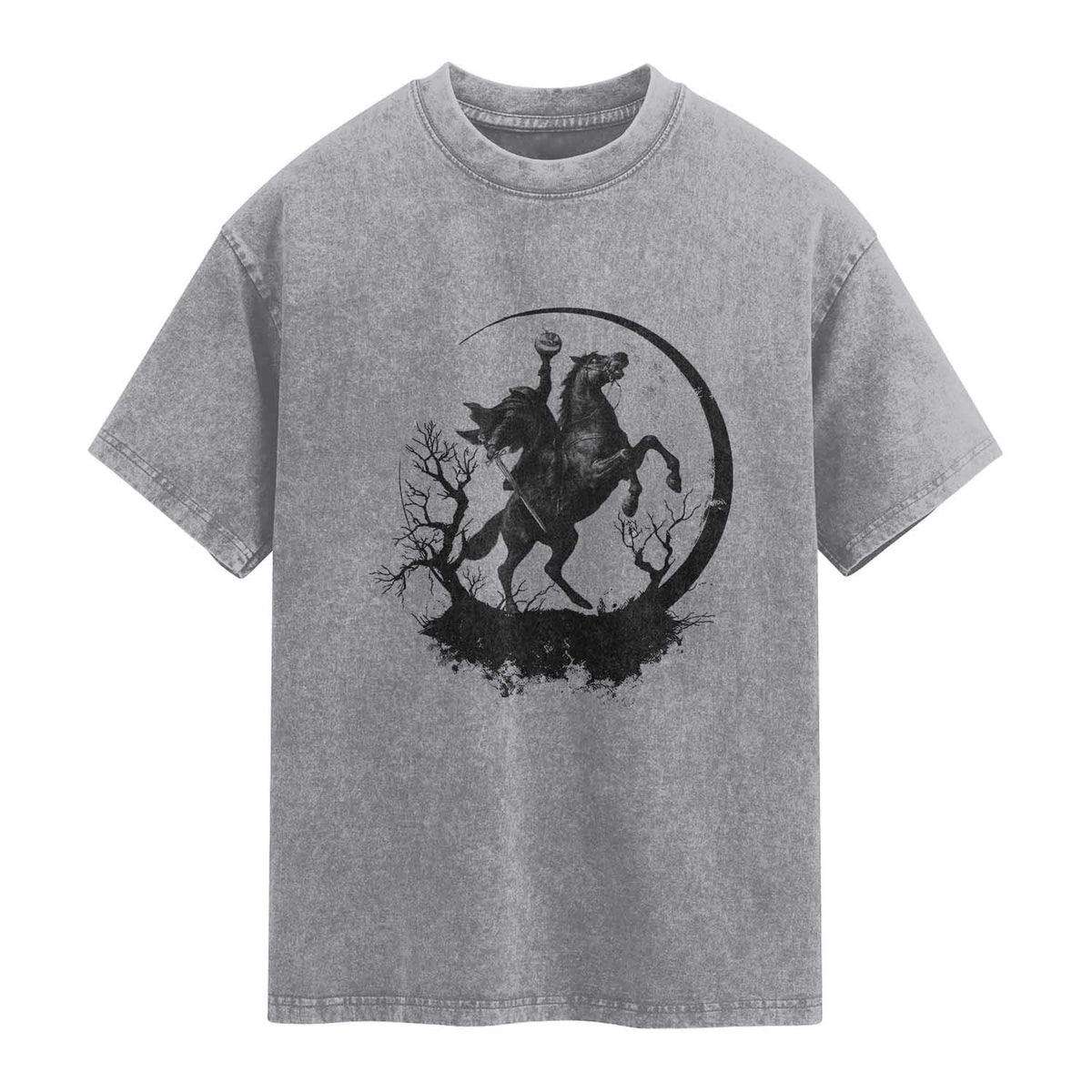 Headless Horseman Washed Cotton T-Shirt Retro Gothic Scary Pumpkin Moon Halloween Costume