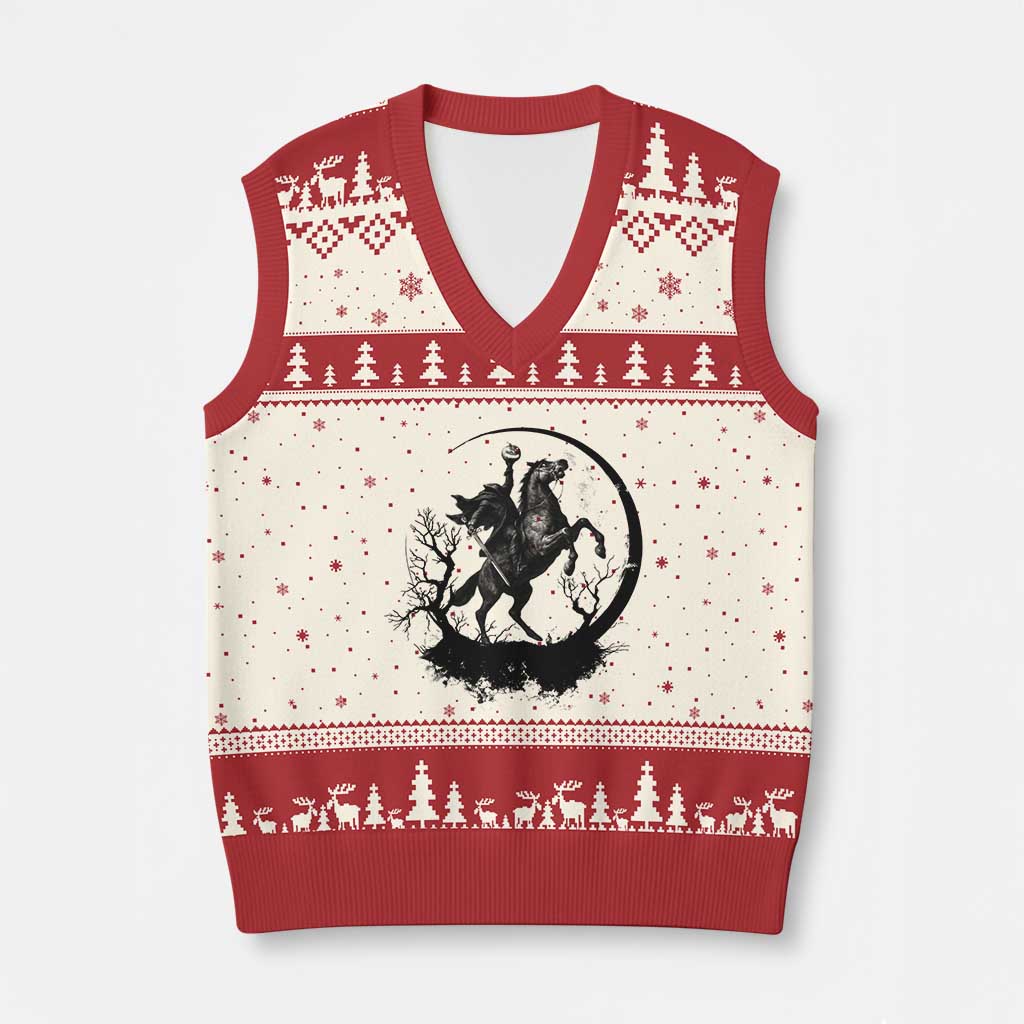 Headless Horseman V-Neck Knit Sweater Vest Retro Gothic Scary Pumpkin Moon Halloween Costume TS10 Beige Red Print Your Wear
