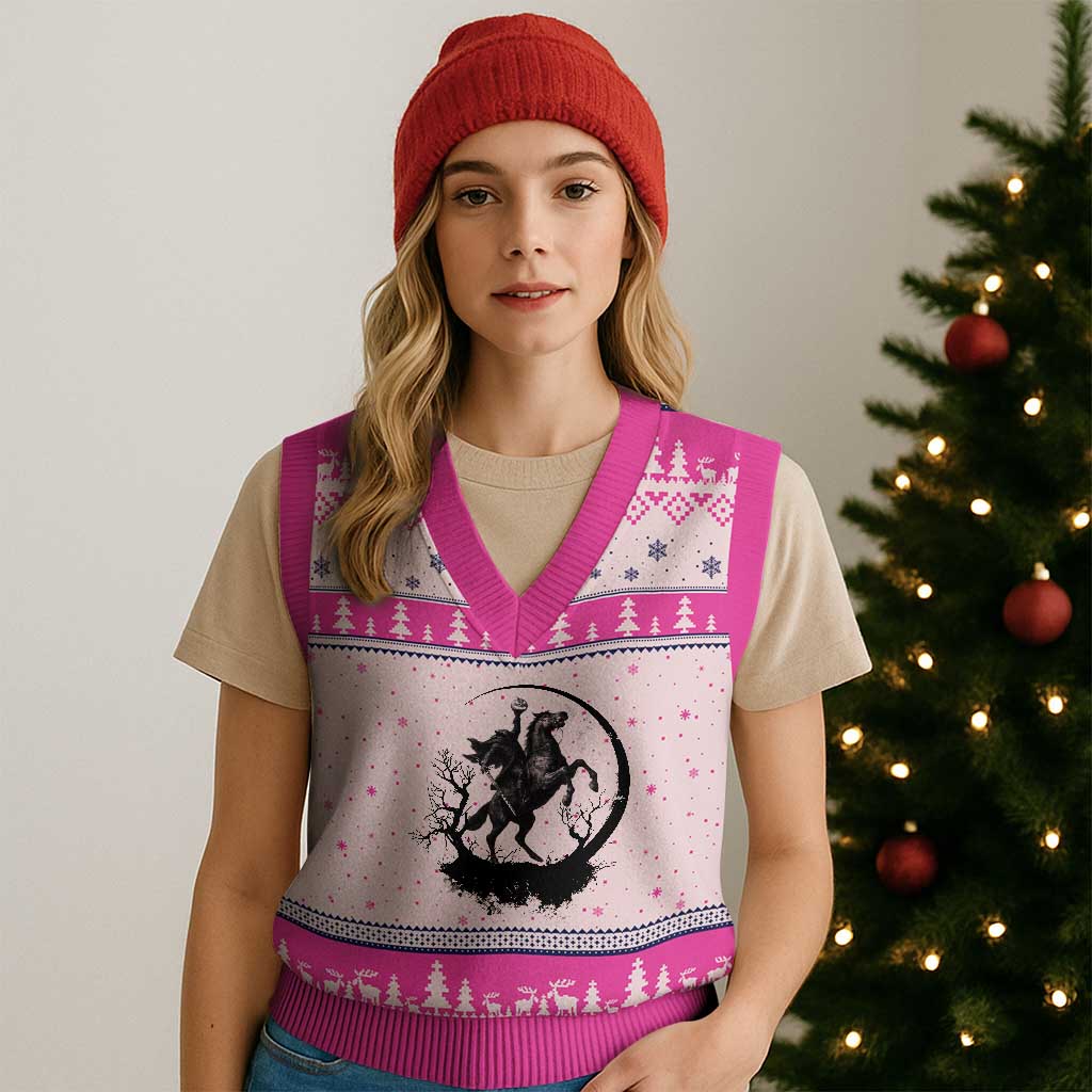 Headless Horseman V-Neck Knit Sweater Vest Retro Gothic Scary Pumpkin Moon Halloween Costume TS10 Hot Pink Print Your Wear