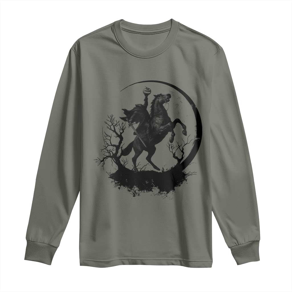 Headless Horseman Long Sleeve Shirt Retro Gothic Scary Pumpkin Moon Halloween Costume TS10 Military Green Print Your Wear
