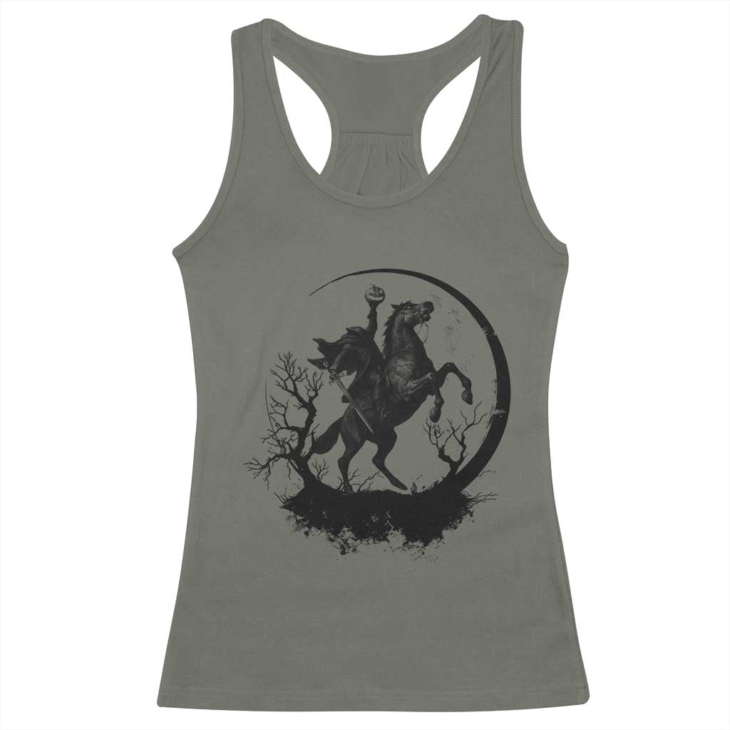 Headless Horseman Racerback Tank Top Retro Gothic Scary Pumpkin Moon Halloween Costume TS10 Military Green Print Your Wear