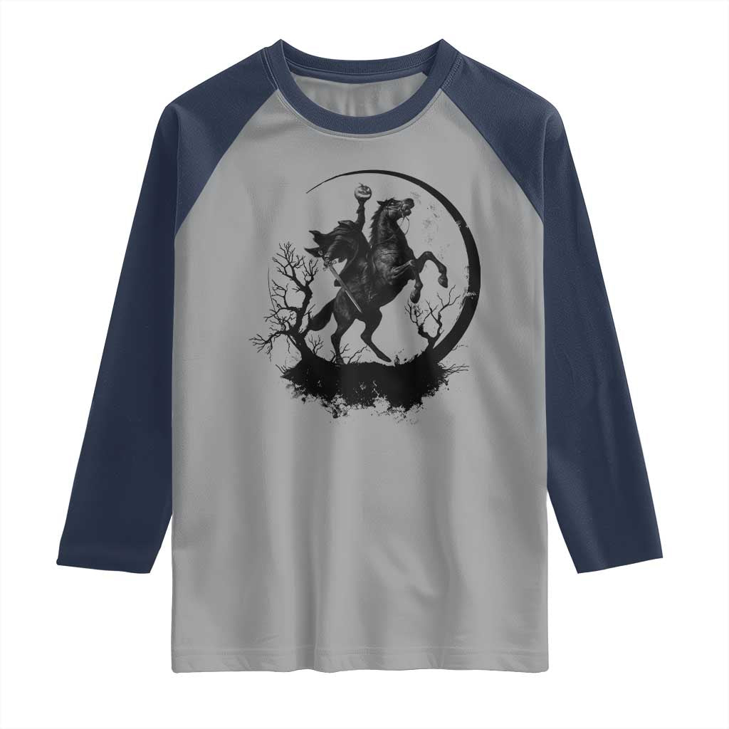 Headless Horseman Raglan Shirt Retro Gothic Scary Pumpkin Moon Halloween Costume TS10 Sport Gray Navy Print Your Wear