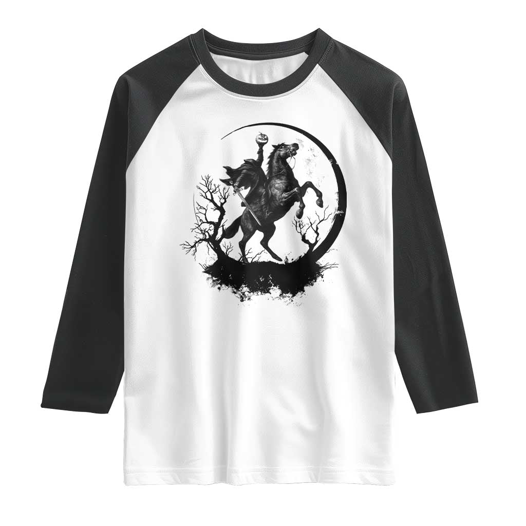Headless Horseman Raglan Shirt Retro Gothic Scary Pumpkin Moon Halloween Costume TS10 White Black Print Your Wear