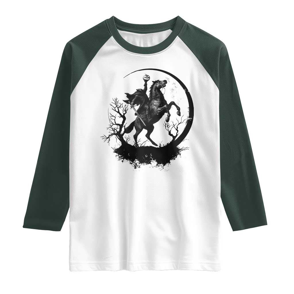 Headless Horseman Raglan Shirt Retro Gothic Scary Pumpkin Moon Halloween Costume TS10 White Dark Forest Green Print Your Wear