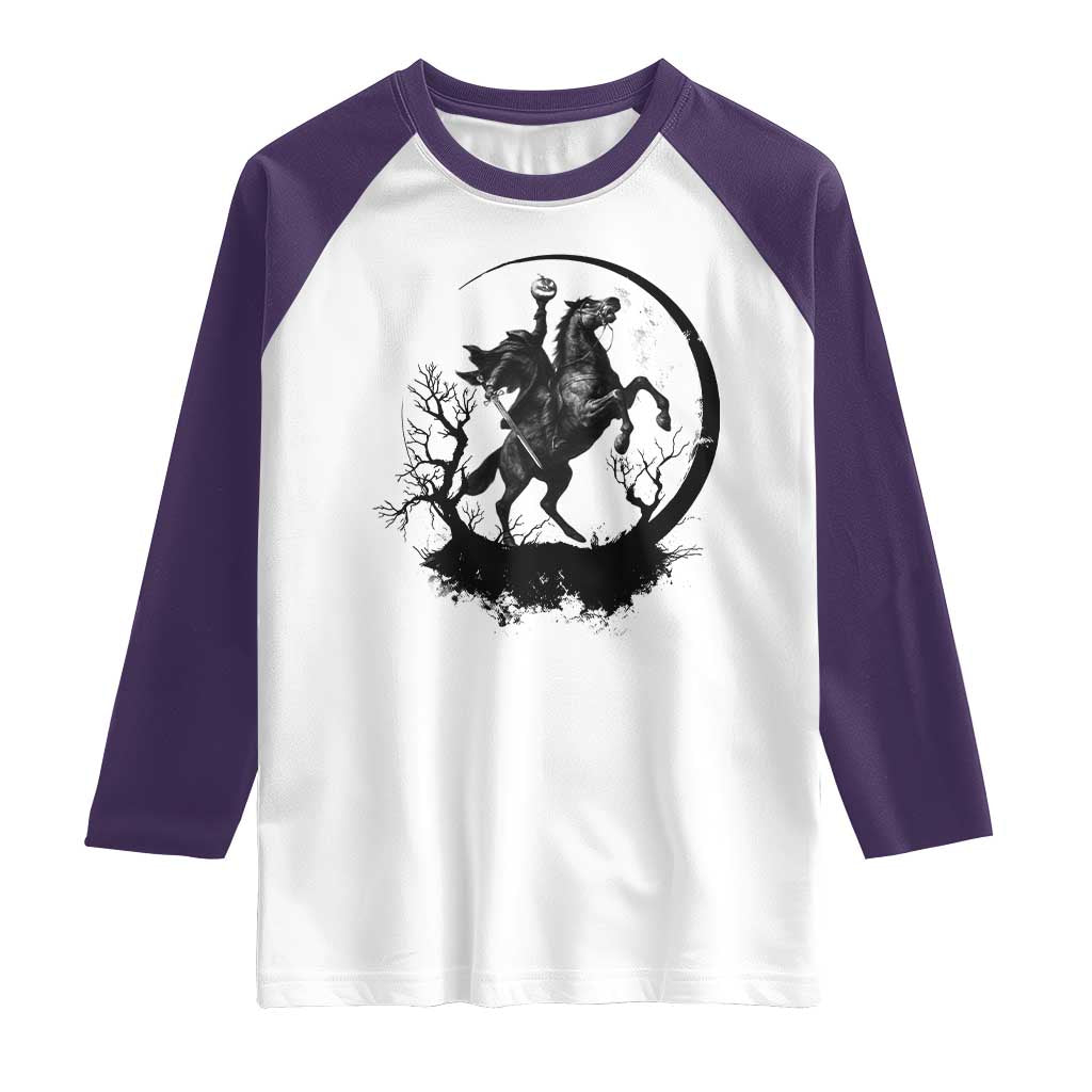 Headless Horseman Raglan Shirt Retro Gothic Scary Pumpkin Moon Halloween Costume TS10 White Purple Print Your Wear
