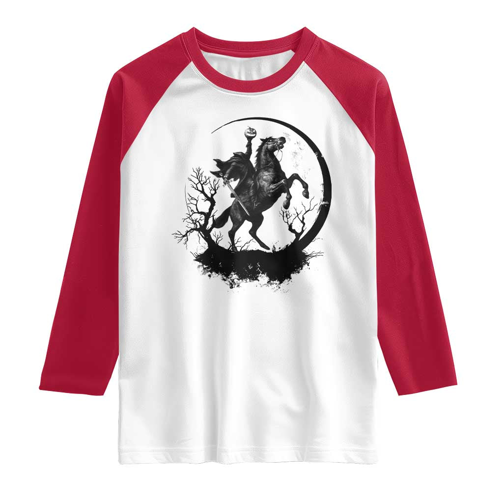Headless Horseman Raglan Shirt Retro Gothic Scary Pumpkin Moon Halloween Costume TS10 White Red Print Your Wear