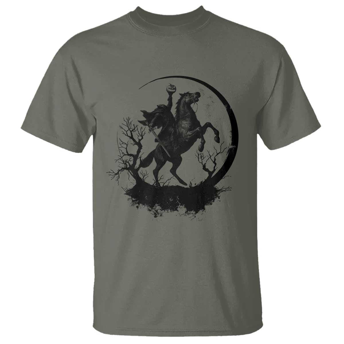 Headless Horseman T Shirt Retro Gothic Scary Pumpkin Moon Halloween Costume TS10 Military Green Print Your Wear