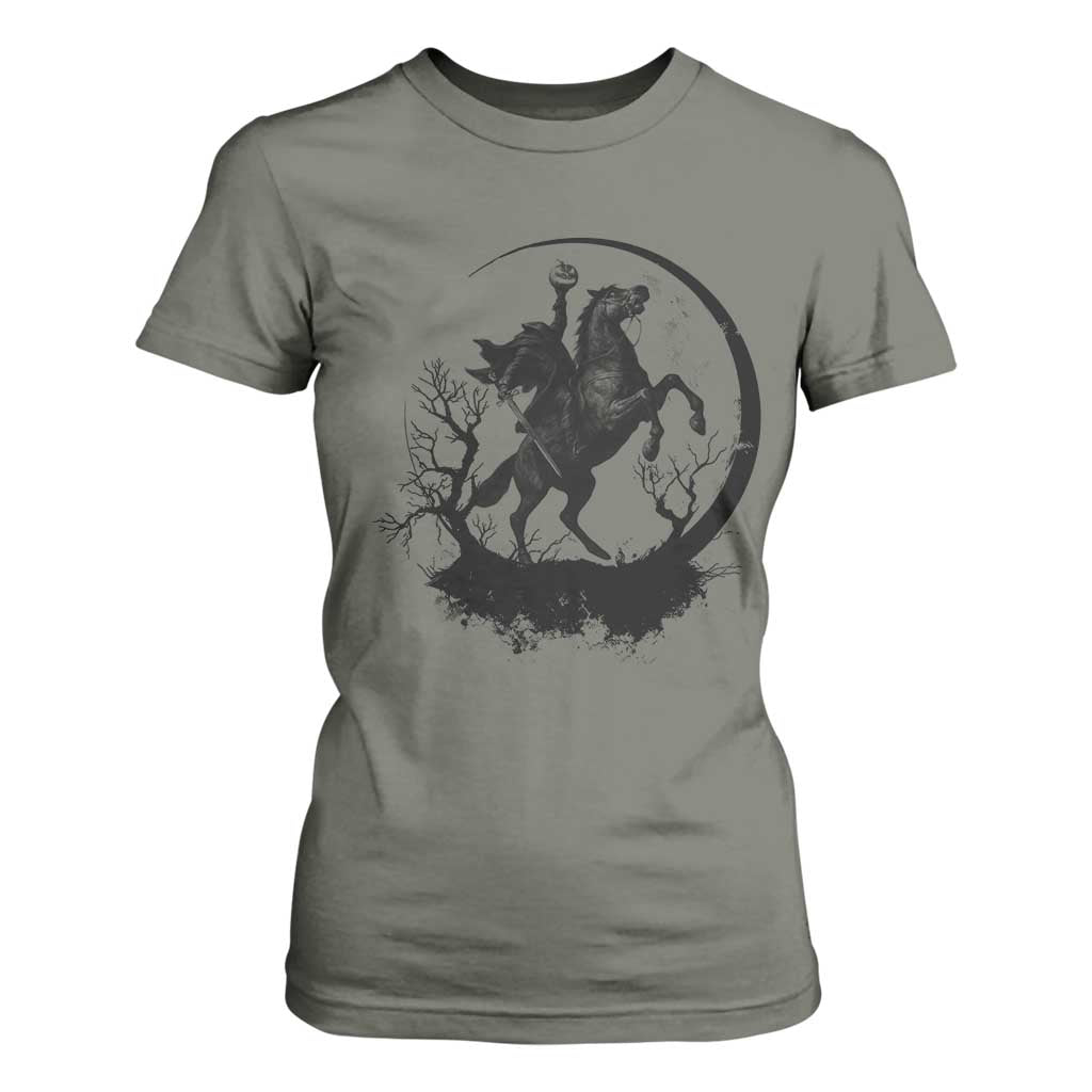 Headless Horseman T Shirt For Women Retro Gothic Scary Pumpkin Moon Halloween Costume TS10 Military Green Print Your Wear
