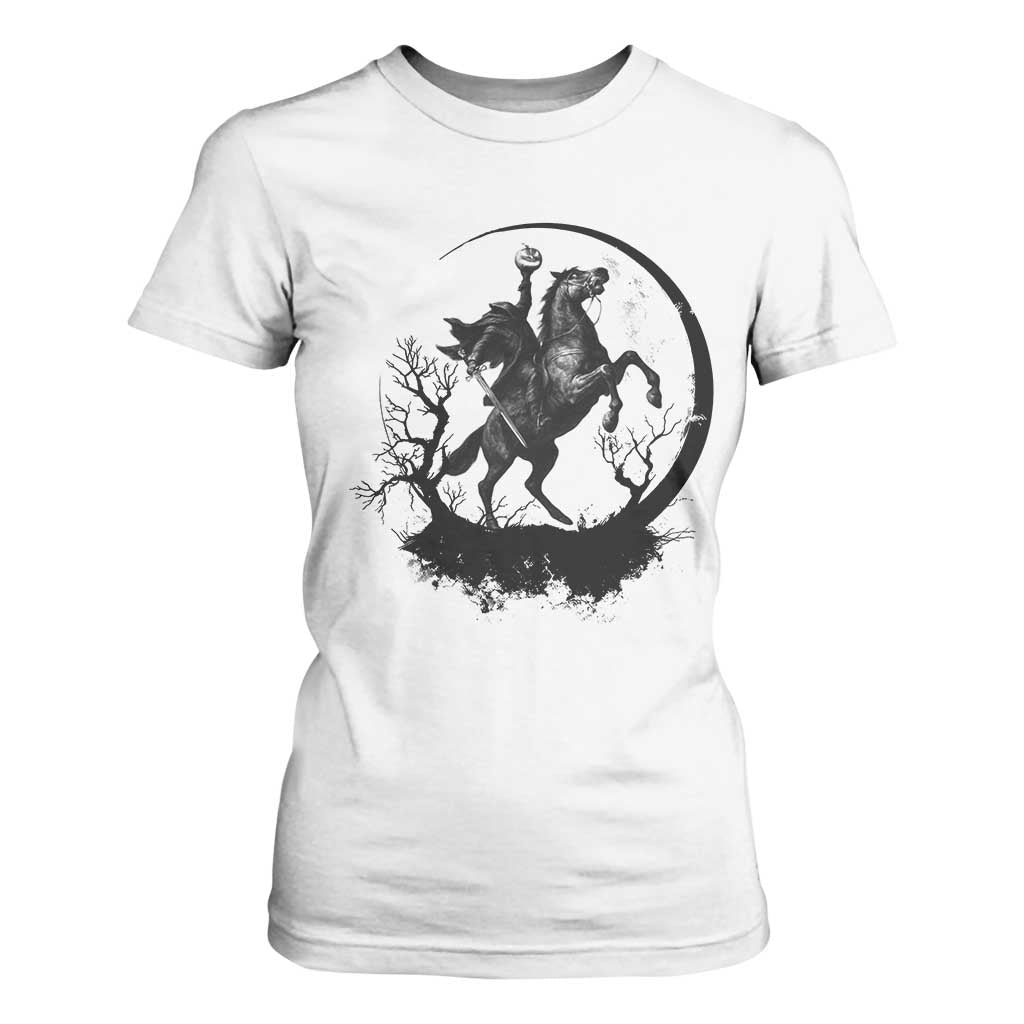Headless Horseman T Shirt For Women Retro Gothic Scary Pumpkin Moon Halloween Costume TS10 White Print Your Wear