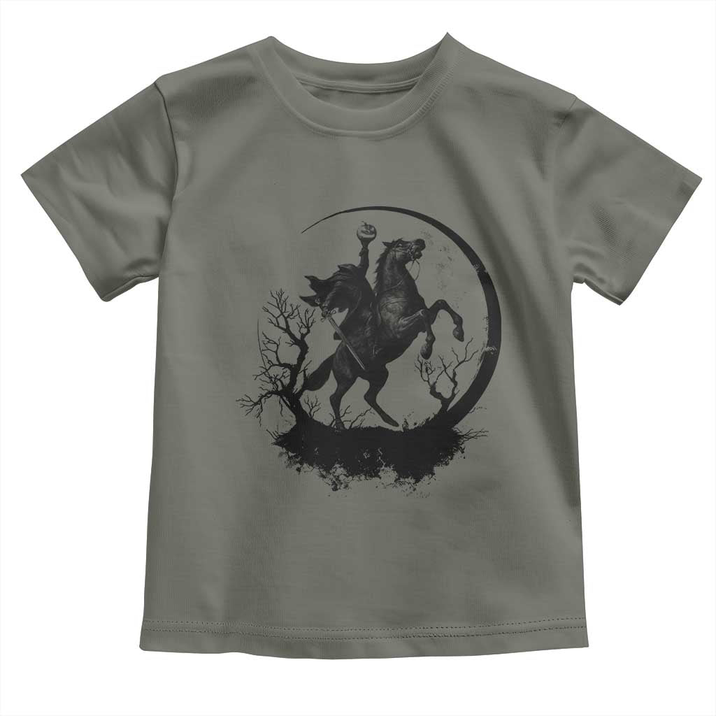 Headless Horseman Toddler T Shirt Retro Gothic Scary Pumpkin Moon Halloween Costume TS10 Military Green Print Your Wear
