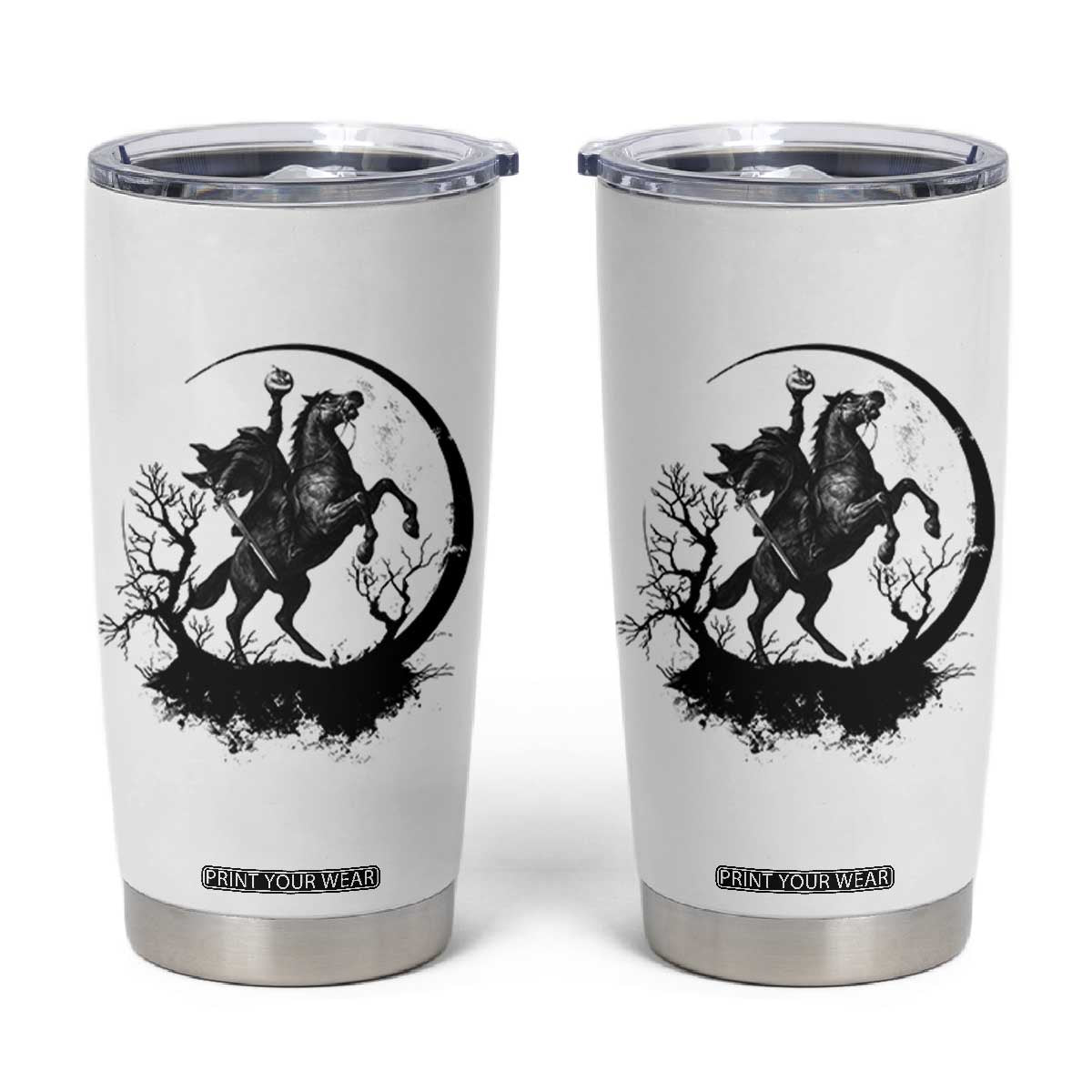 Headless Horseman Tumbler Cup Retro Gothic Scary Pumpkin Moon Halloween Costume TS10 White Print Your Wear