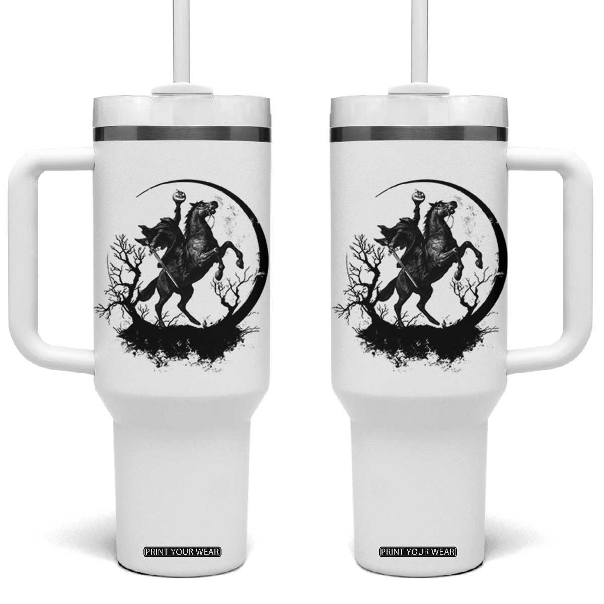 Headless Horseman Tumbler With Handle Retro Gothic Scary Pumpkin Moon Halloween Costume TS10 One Size: 40 oz White Print Your Wear