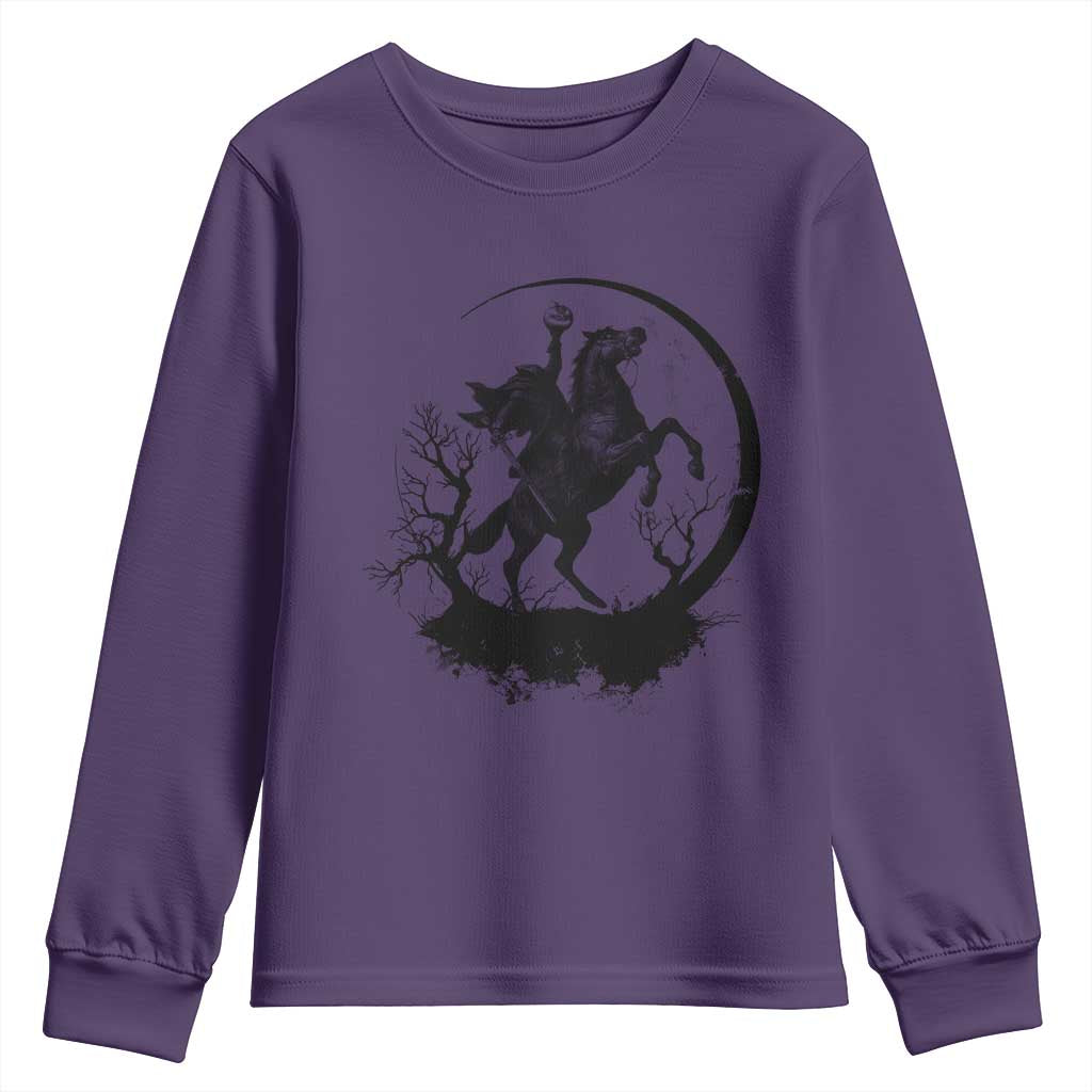 Headless Horseman Youth Sweatshirt Retro Gothic Scary Pumpkin Moon Halloween Costume TS10 Purple Print Your Wear