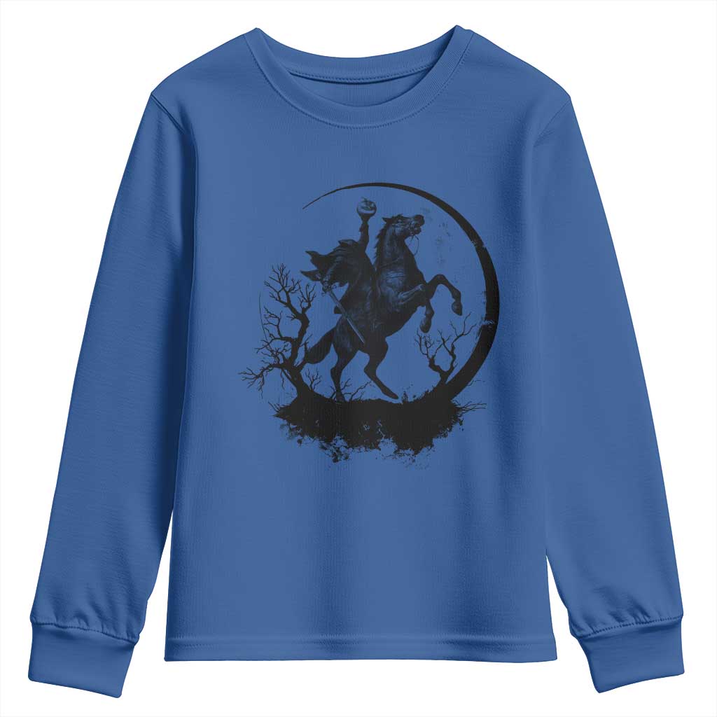 Headless Horseman Youth Sweatshirt Retro Gothic Scary Pumpkin Moon Halloween Costume TS10 Royal Blue Print Your Wear