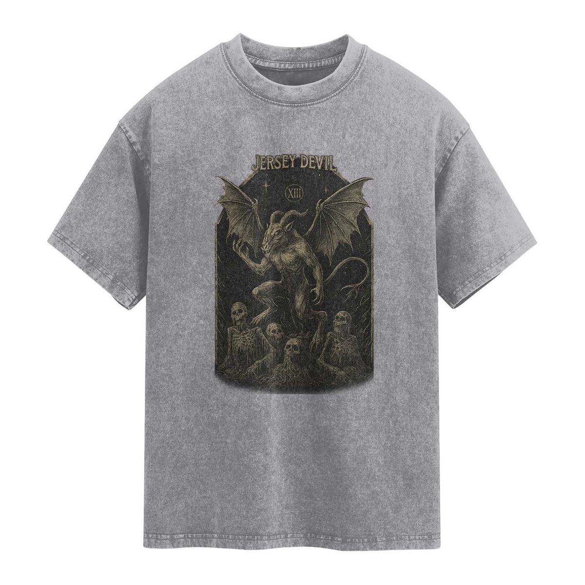 Jersey Devil Washed Cotton T-Shirt Vintage Weird Creepy Creature Leeds Devil