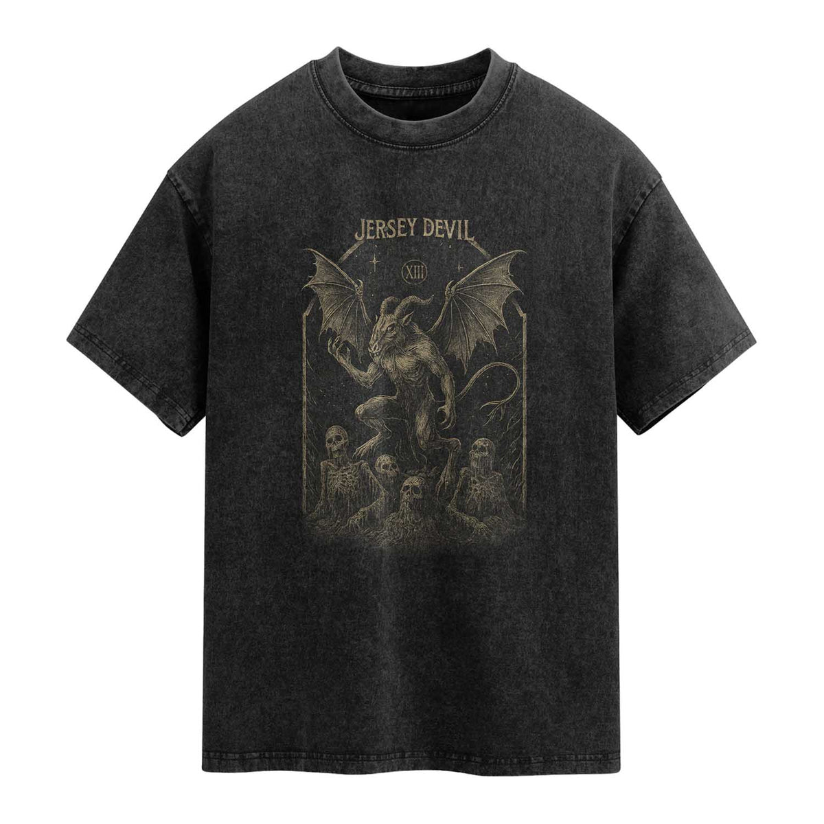 Jersey Devil Washed Cotton T-Shirt Vintage Weird Creepy Creature Leeds Devil