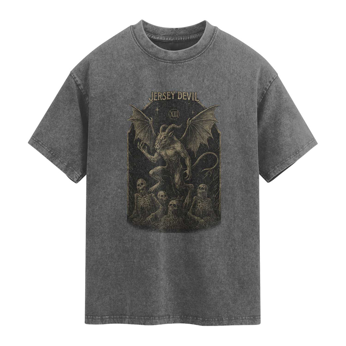 Jersey Devil Washed Cotton T-Shirt Vintage Weird Creepy Creature Leeds Devil