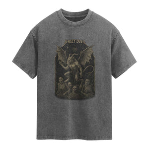 Jersey Devil Washed Cotton T-Shirt Vintage Weird Creepy Creature Leeds Devil