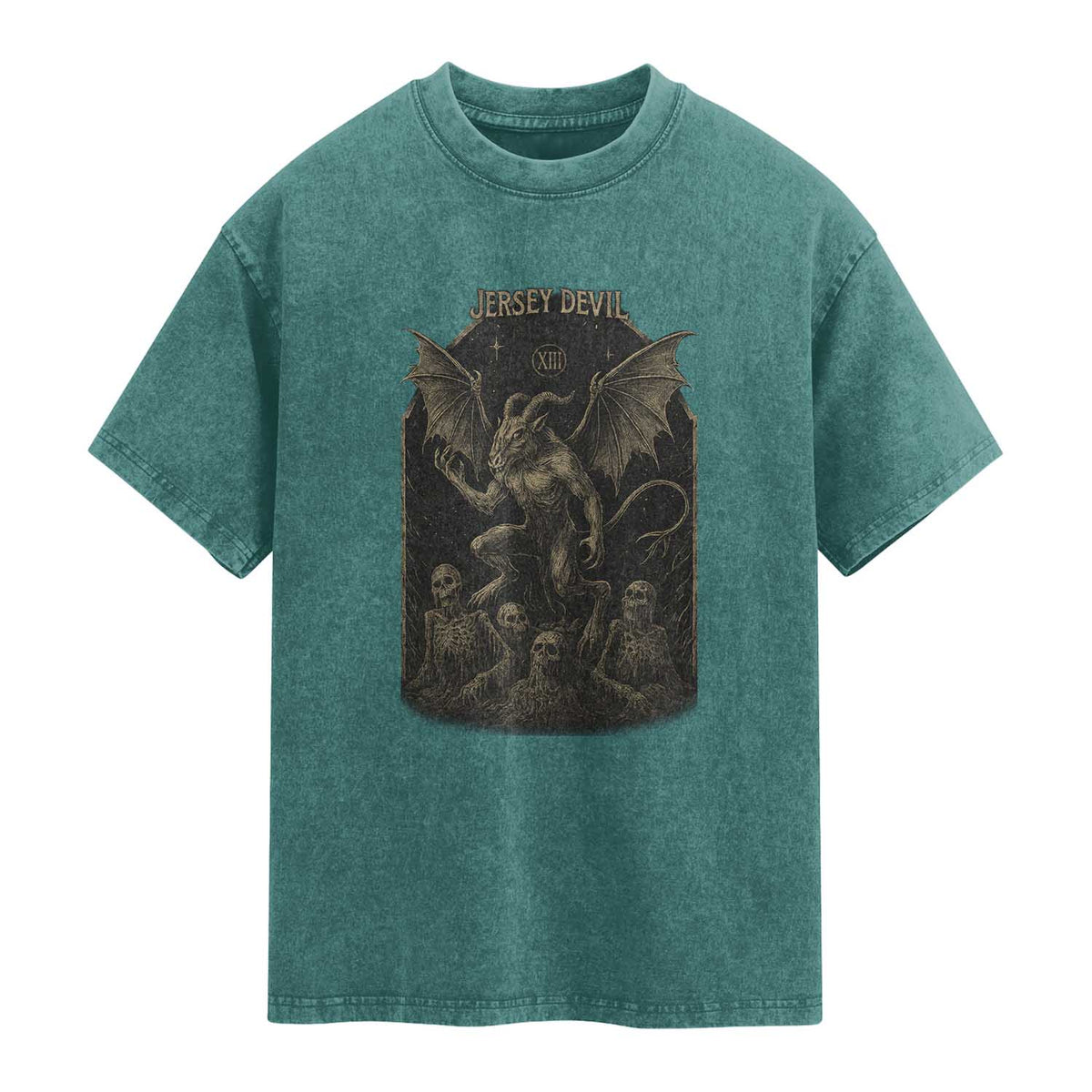 Jersey Devil Washed Cotton T-Shirt Vintage Weird Creepy Creature Leeds Devil