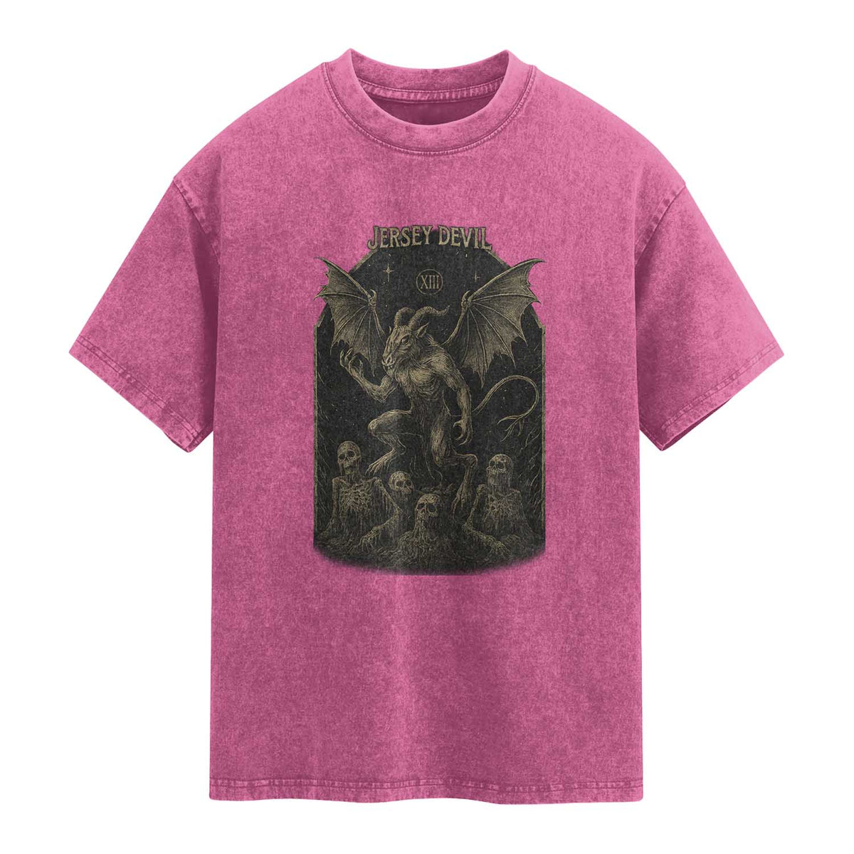 Jersey Devil Washed Cotton T-Shirt Vintage Weird Creepy Creature Leeds Devil