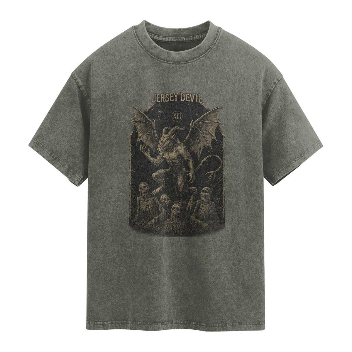 Jersey Devil Washed Cotton T-Shirt Vintage Weird Creepy Creature Leeds Devil