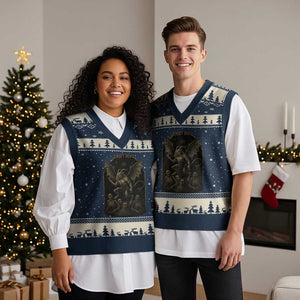 Jersey Devil V-Neck Knit Sweater Vest Vintage Weird Creepy Creature Leeds Devil TS10 Navy Beige Print Your Wear